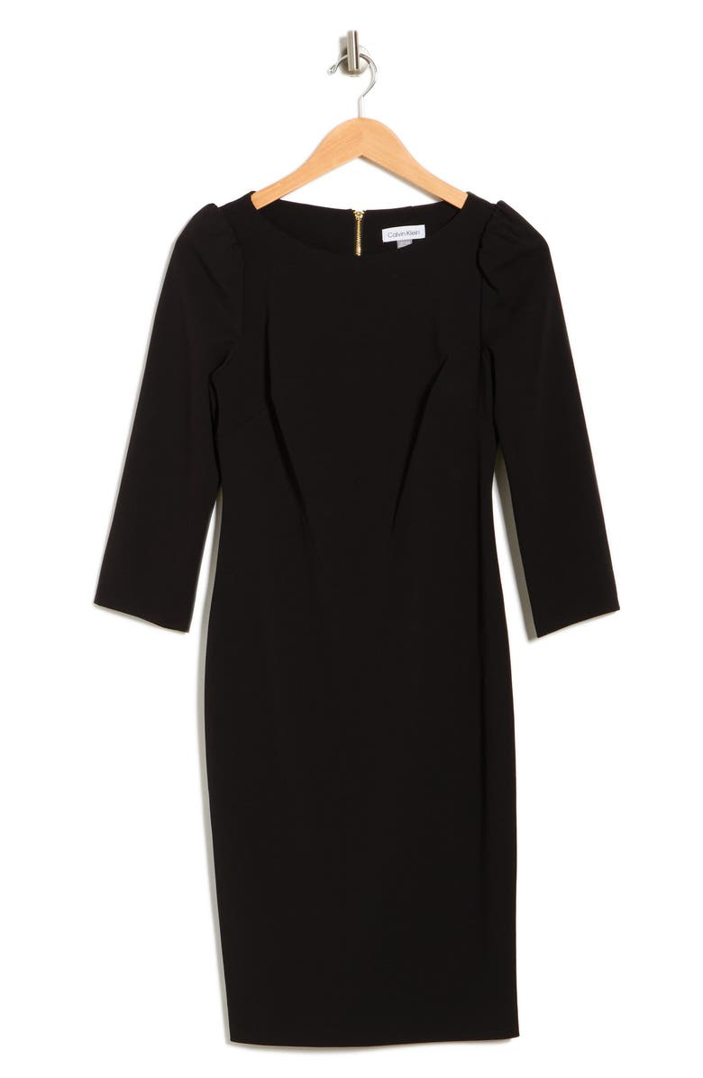 Calvin Klein Boatneck 3/4 Sleeve Sheath Dress, Alternate, color,