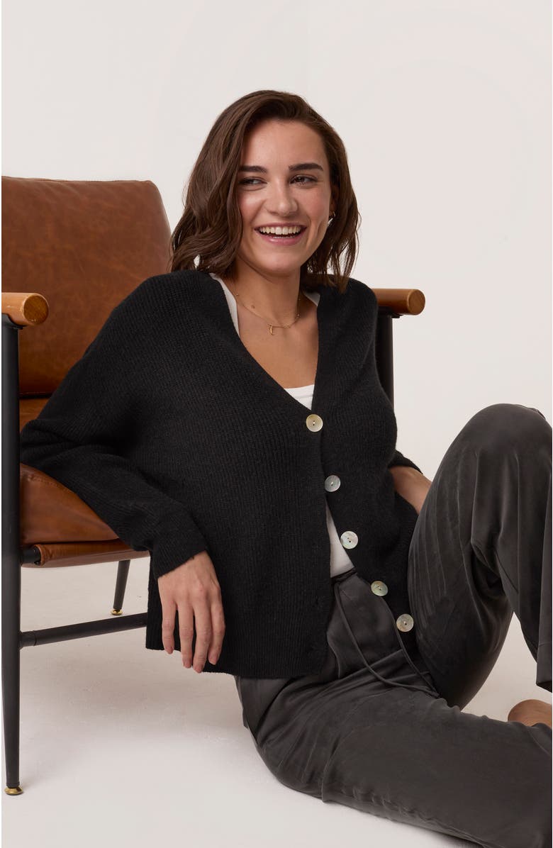 Celtic & Co. Slouchy Ribbed V-Neck Cardigan, Alternate, color, Black