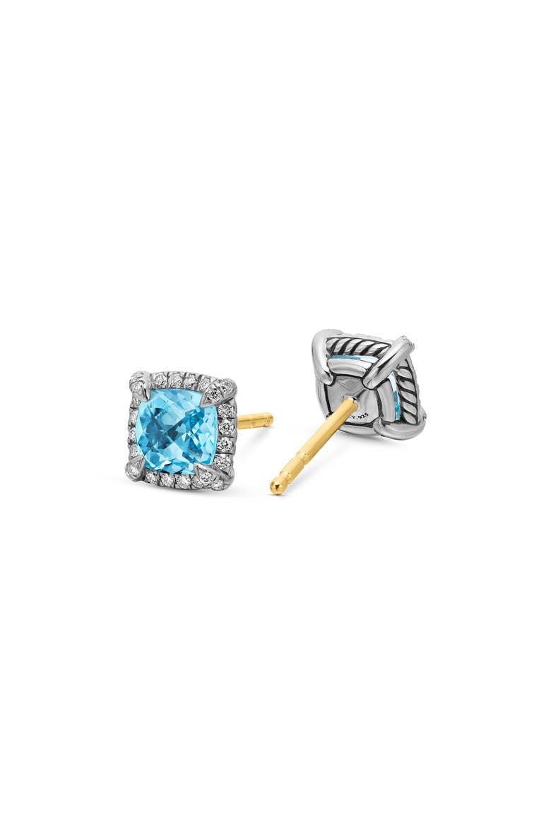 Petite Chatelaine® Pavé Bezel Stud Earrings with Semiprecious Stone and Diamonds, Alternate, color, SILVER PAVE/ BLUE TOPAZ