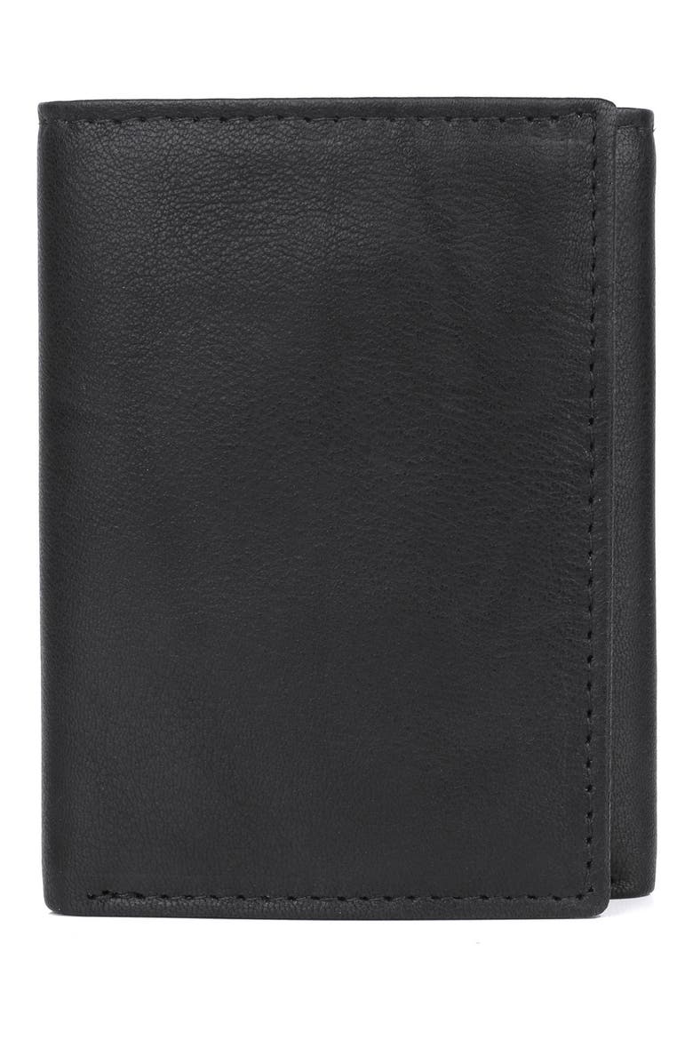 RFID Three-Fold Leather Wallet, Main, color, BLACK