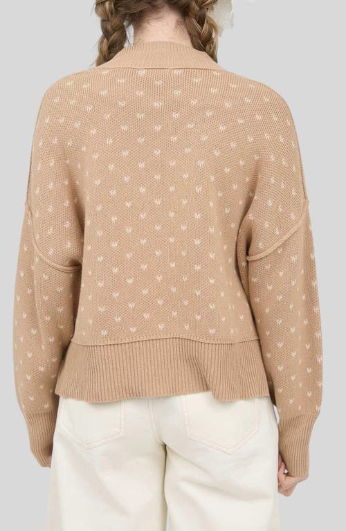 Blu Pepper Mock Neck Heart Knit Sweater In Brown