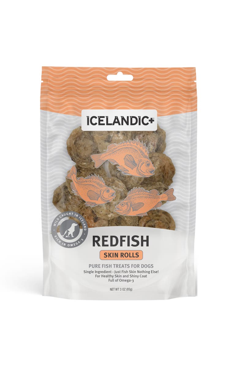ICELANDIC+ Redfish Skin Rolls Dog Treat 3oz Bag, Main, color, Multicolored