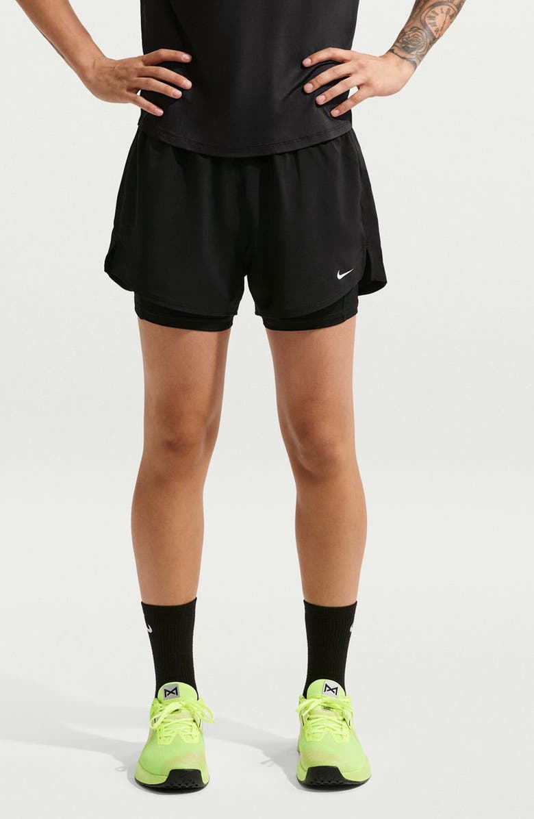 Nike One Dri-FIT High-Waisted 3-Inch 2-in-1 Shorts, Main, color, 011 Black/White