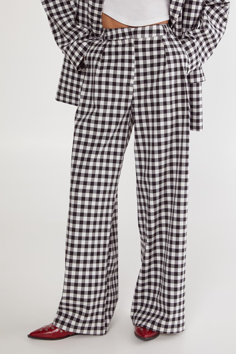 Gingham Tailored Wide Leg Pants, Main, color, Mono