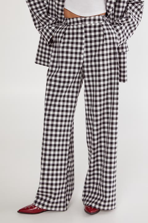 Gingham Tailored Wide Leg Pants