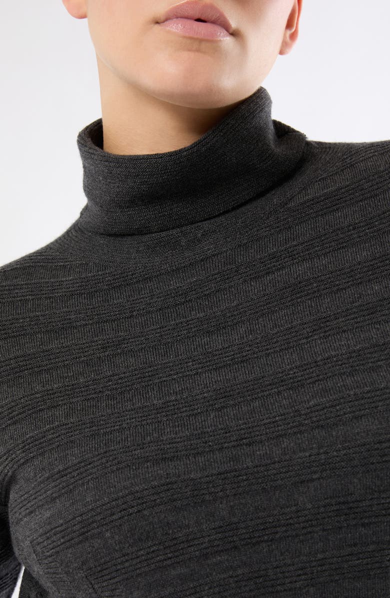Marina Rinaldi Onde Virgin Wool Turtleneck Sweater, Alternate, color, Dark Grey