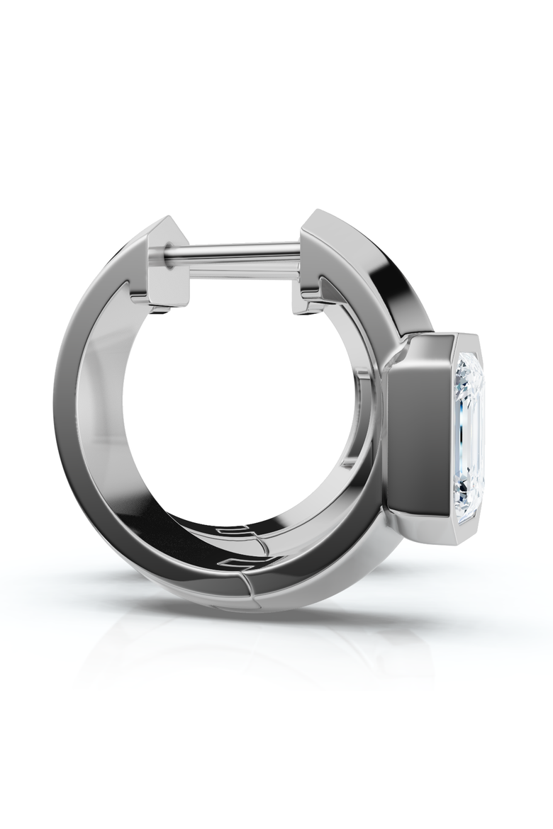 1 1/3ct Emerald Cut Brava Bezel Diamond Hoops 5/8" Huggies 14k Gold Lab Grown, Alternate, color, 14k White Gold