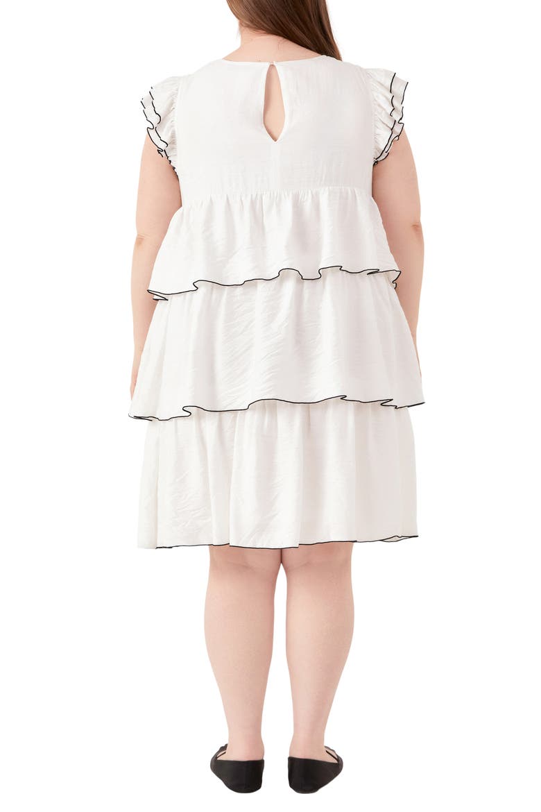 Contrast Detail Ruffle Babydoll Dres, Alternate, color, WHITE