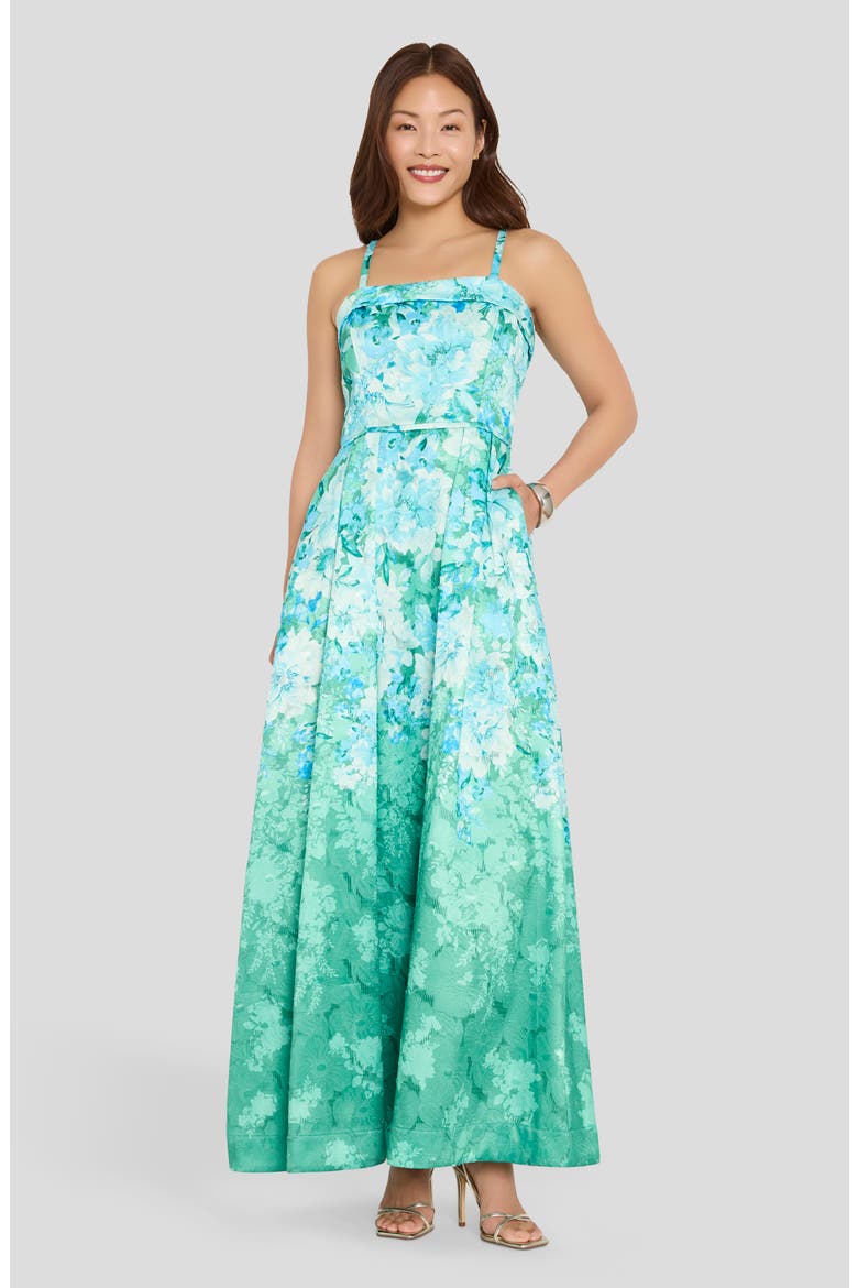 Floral Print Sleeveless Maxi Dress, Alternate, color, BLUE GREEN
