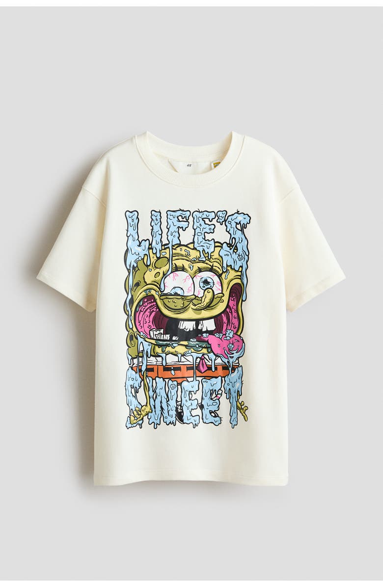H&M T-shirt with printed motif, Main, color, Cream/Spongebob