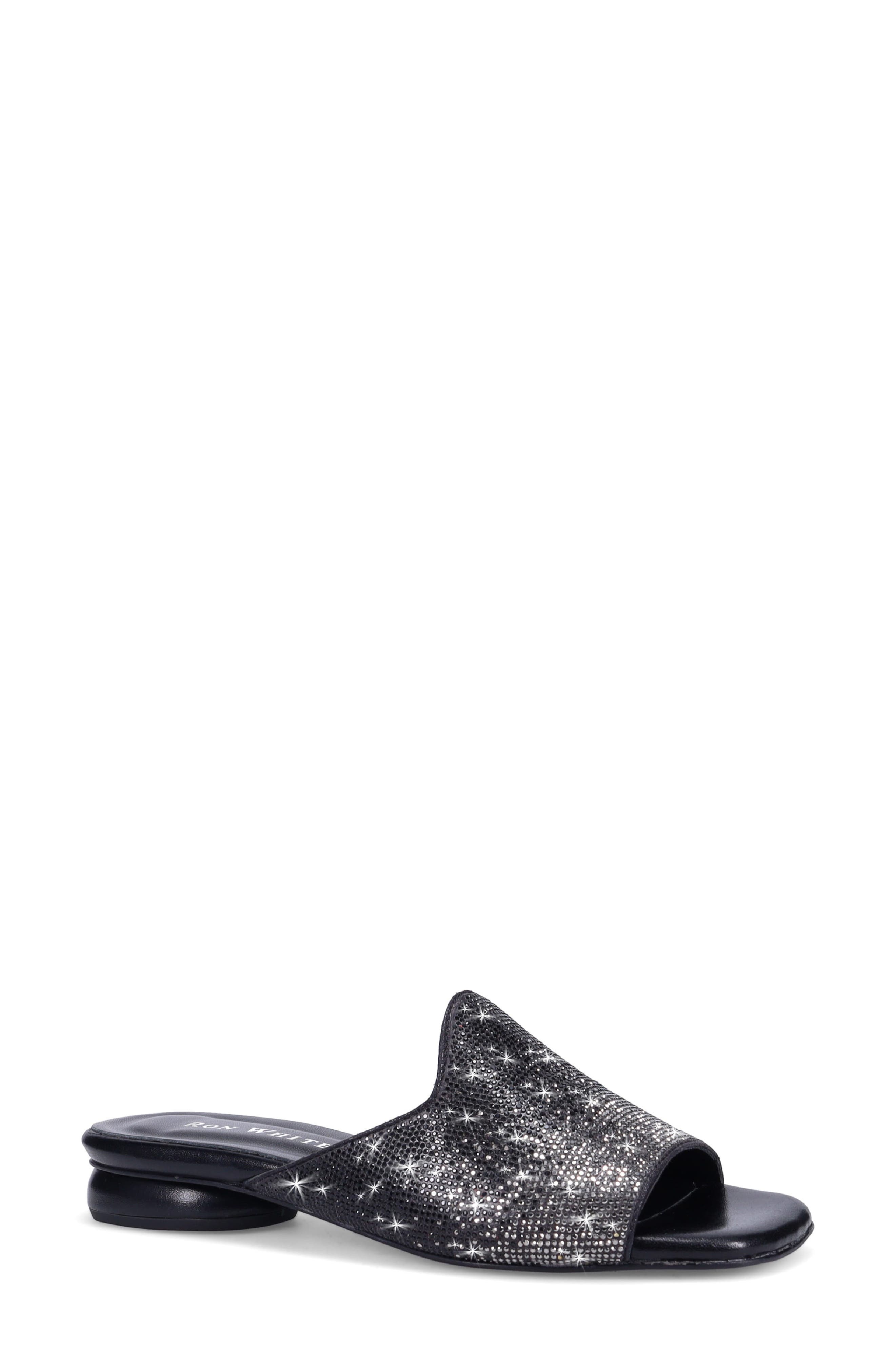 Bonetta Crystal Leather Slide Sandal, Main, color, ONYX