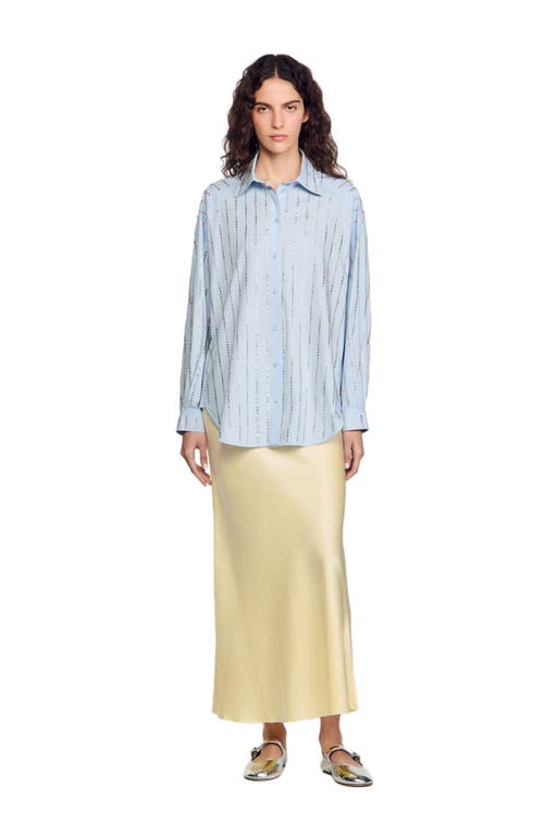 Sandro Paradise Embellished Button-front Shirt In Sky Blue