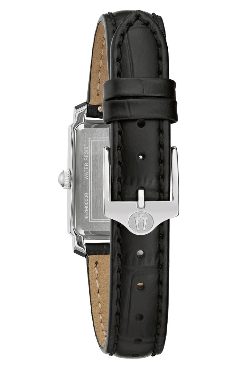 BULOVA Sutton Mother-of-Pearl Leather Strap Watch, 21mm, Alternate, color, Silver-Tone