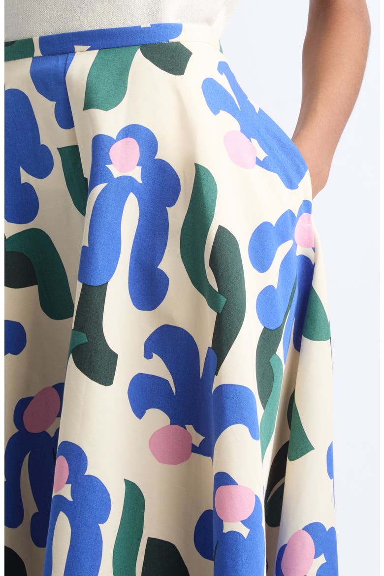 Viritt Kukkahattu Floral Cotton & Linen Skirt, Alternate, color, BLUE