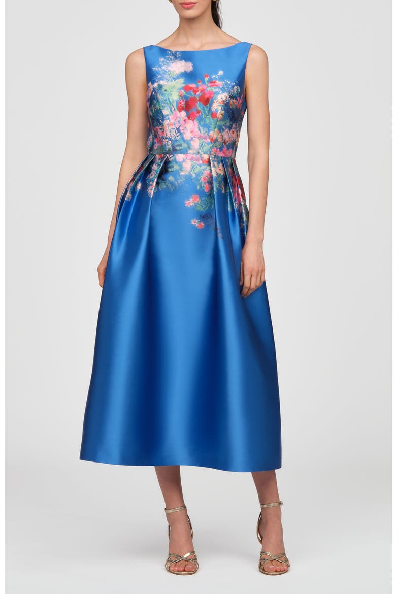 Dina Placed Floral Mikado Cocktail Dress, Main, color, OXFORD BLUE