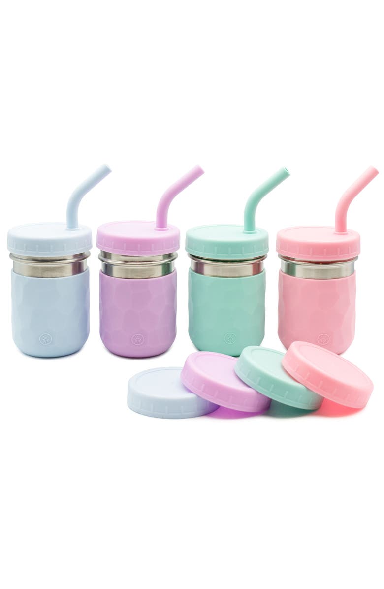 WeeSprout 2-in-1 Drinking Cups for Kids, Durable Stainless Steel Tumblers, Set of 4, Main, color, Blue/Mint/Purple/Pink (8 Oz)