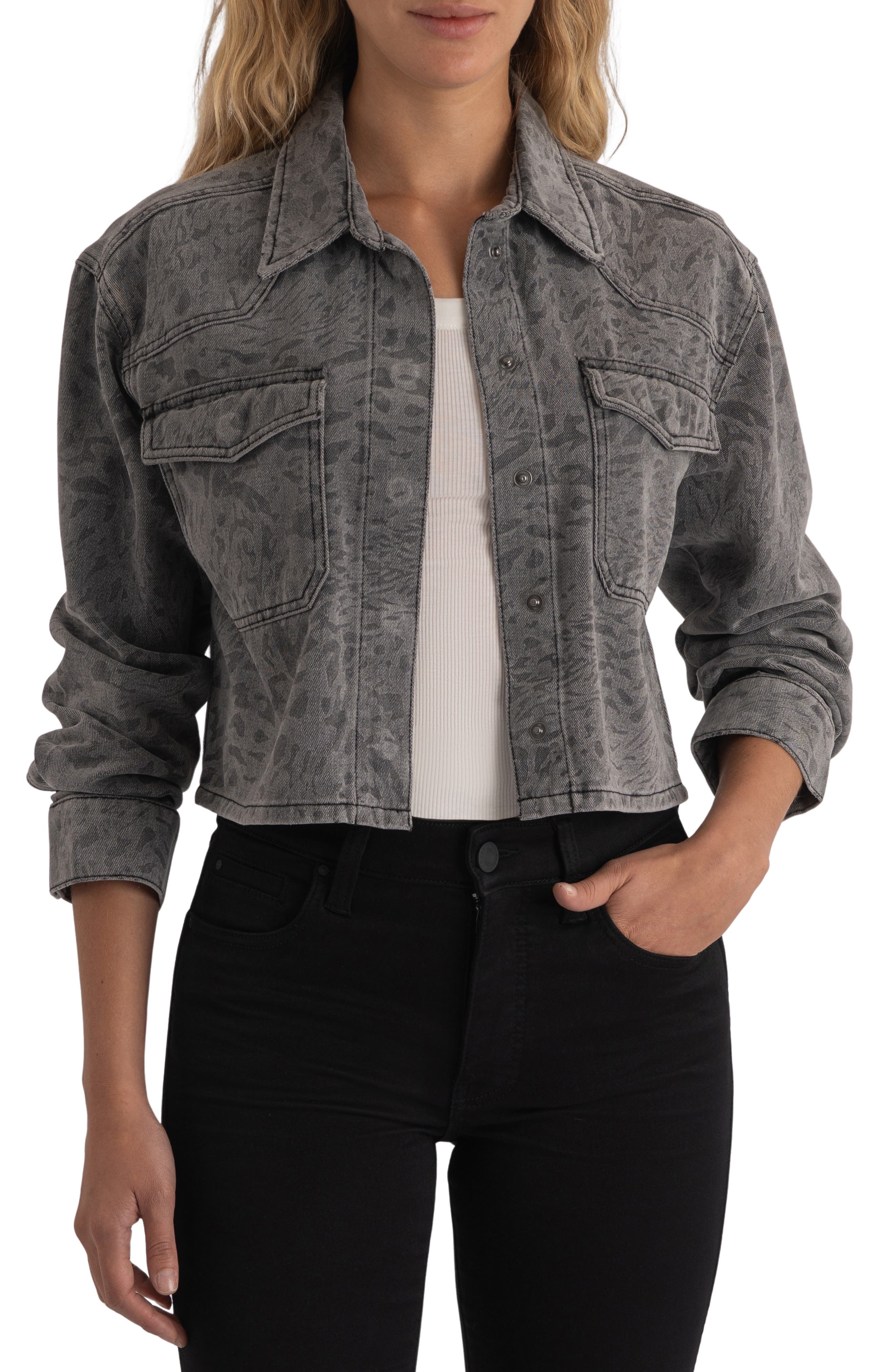 KUT from the Kloth Miley Animal Print Jacquard Denim Jacket