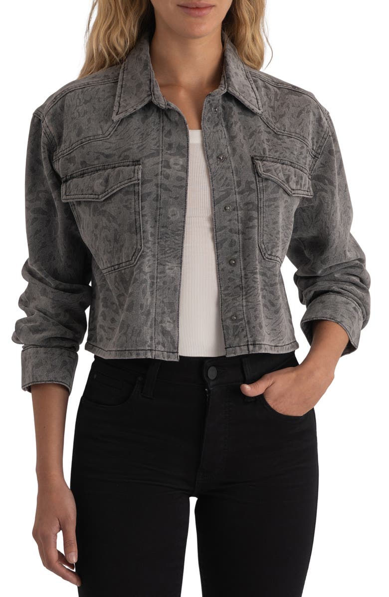 KUT from the Kloth Miley Animal Print Jacquard Denim Jacket, Main, color, Grey