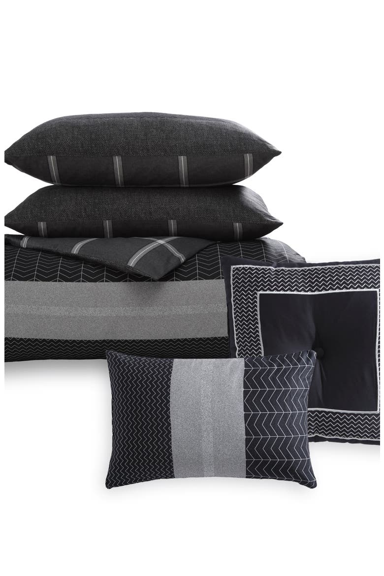 Kyle Grid Print 5-Piece Reversible Comforter Set, Alternate, color, BLACK