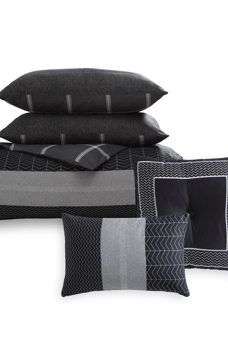 Bebejan Kyle Grid Print 5-Piece Reversible Comforter Set, Alternate, color, Black
