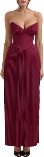 Marcella Strapless Pleated Georgette Gown