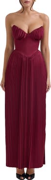 HOUSE OF CB Marcella Strapless Pleated Georgette Gown