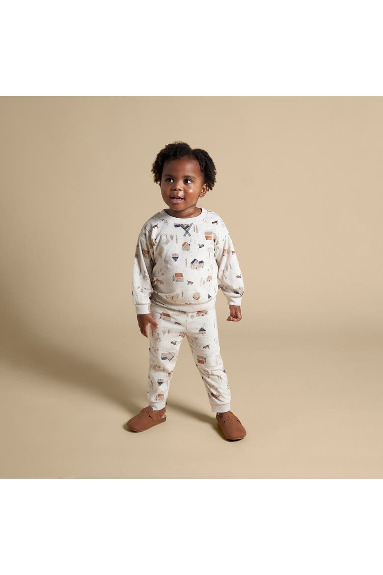 Fleece Pajama Top & Pant Set, Alternate, color, Oatmeal Village