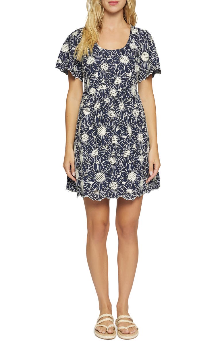 Lost + Wander Zenith Bloom Embroidered Cotton Minidress, Main, color, Blue-Floral-Multi