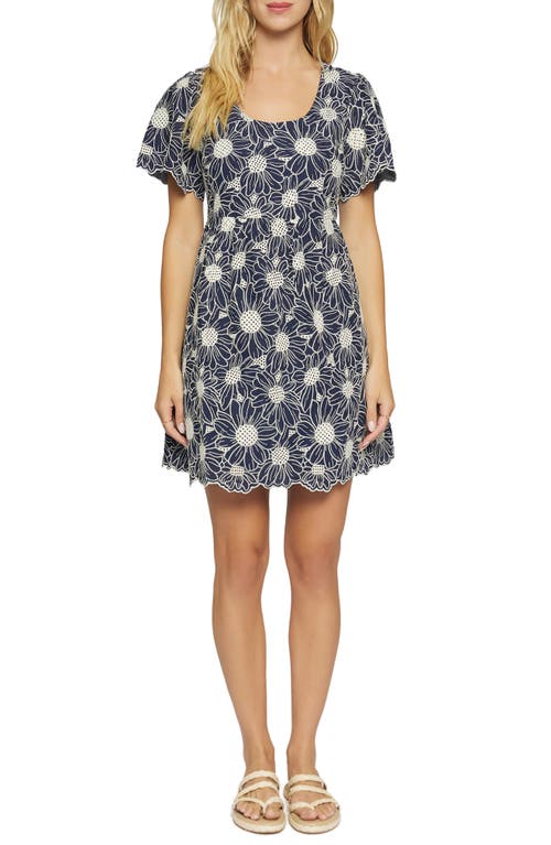 Lost + Wander Zenith Bloom Embroidered Cotton Minidress In Blue