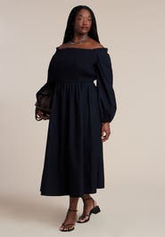 ELOQUII Long Sleeve Smocked Maxi Dress