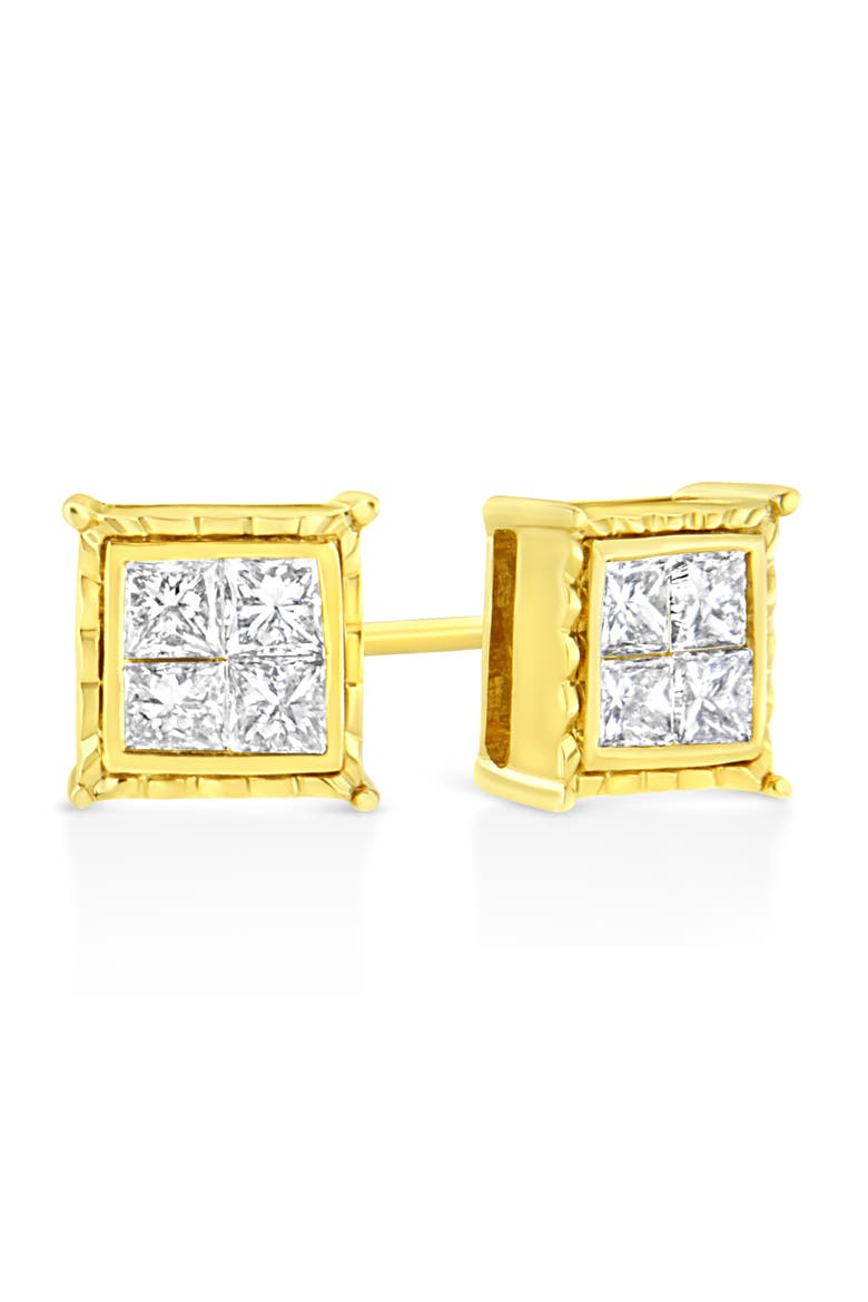 14K Yellow Gold 1.0 Ct Invisible Princess Composite 8 Stone Stud Earrings, Alternate, color, Yellow