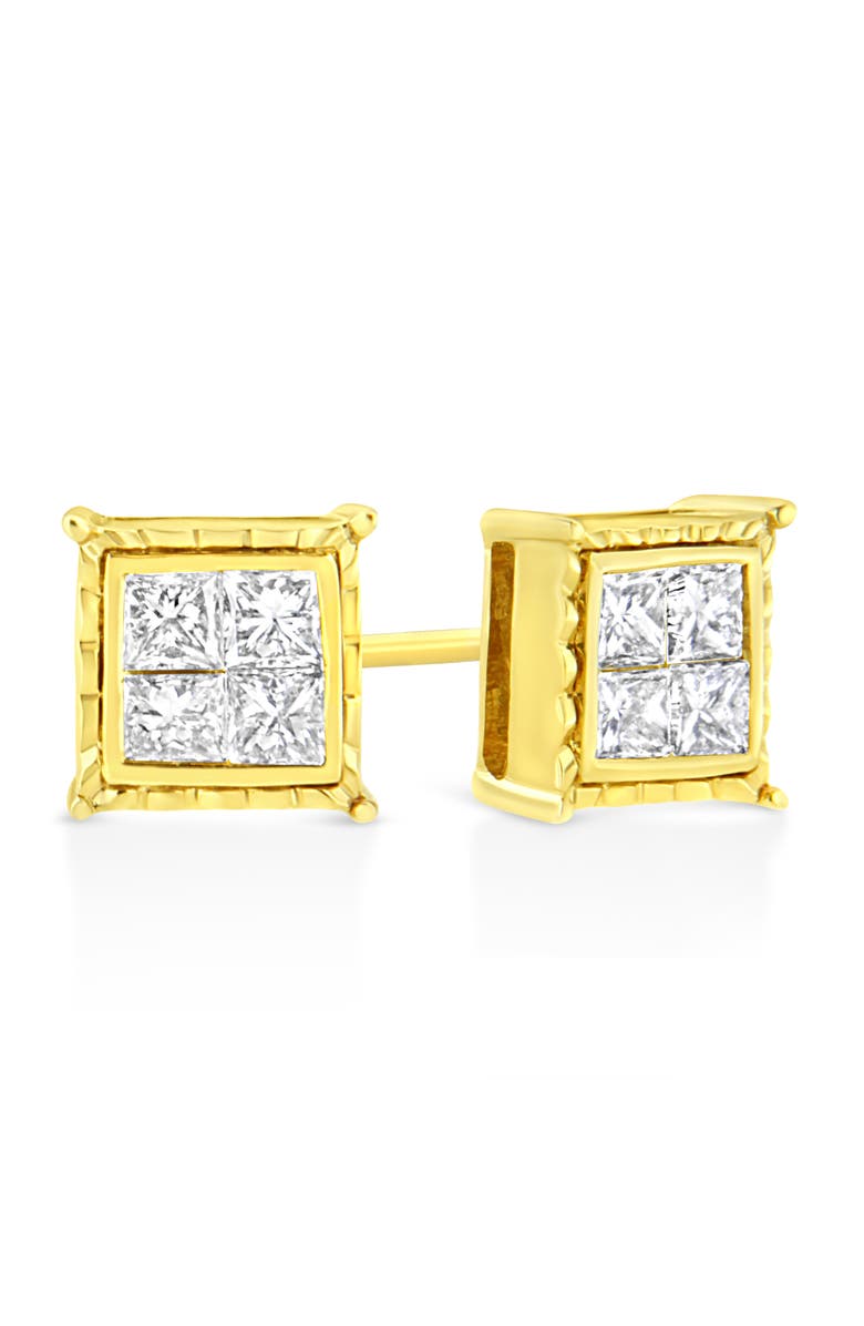 Haus of Brilliance 14K Yellow Gold 1.0 Ct Invisible Princess Composite 8 Stone Stud Earrings, Alternate, color, Yellow