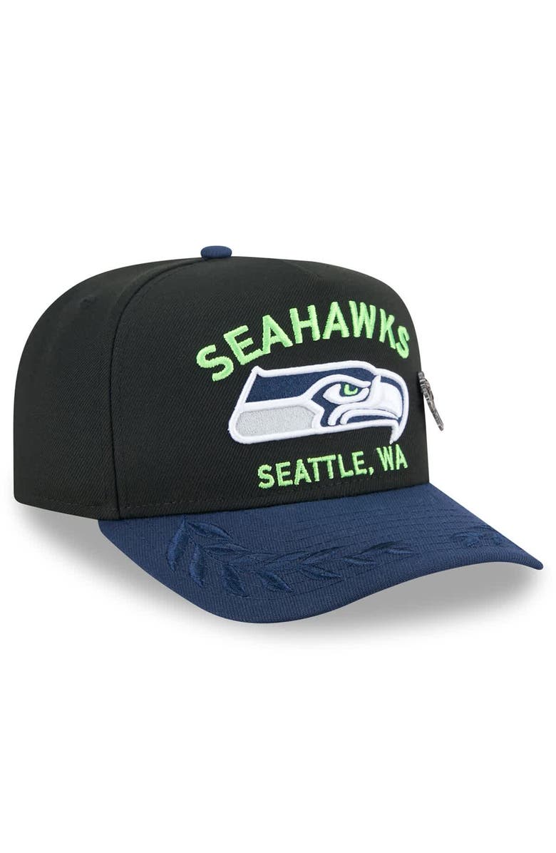 New Era Men's New Era Black/College Navy Seattle Seahawks 2025 NFL Draft On Stage A-Frame 59FIFTY Fitted Hat, Alternate, color, 