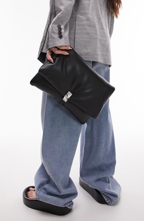 Oversize Puffy Faux Leather Envelope Clutch