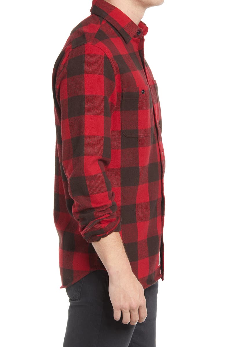 Schott NYC Buffalo Check Flannel Long Sleeve Button-Up Shirt, Alternate, color, Red