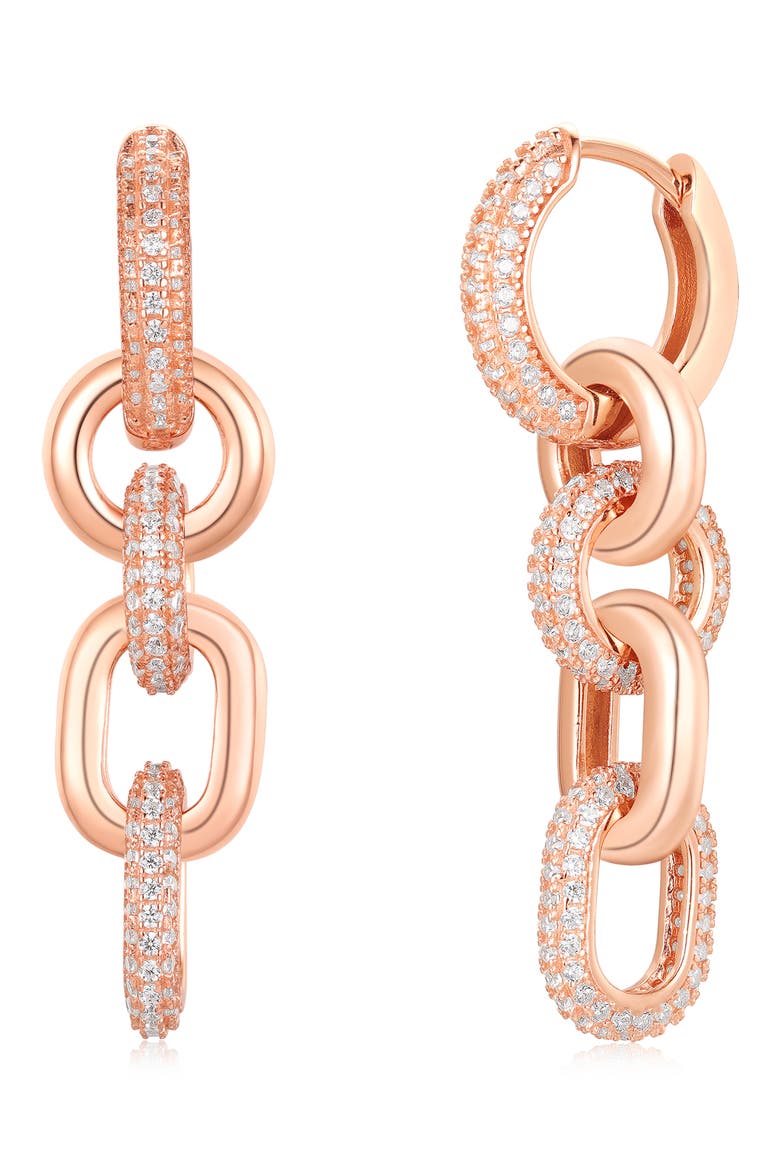Pavé Cubic Zirconia Chain Drop Huggie Hoop Earrings, Main, color, ROSE