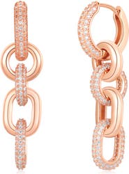 SUZY LEVIAN Pavé Cubic Zirconia Chain Drop Huggie Hoop Earrings