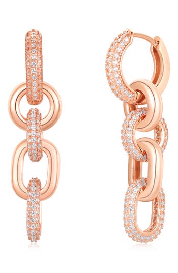 Suzy Levian Pavé Cubic Zirconia Chain Drop Huggie Hoop Earrings