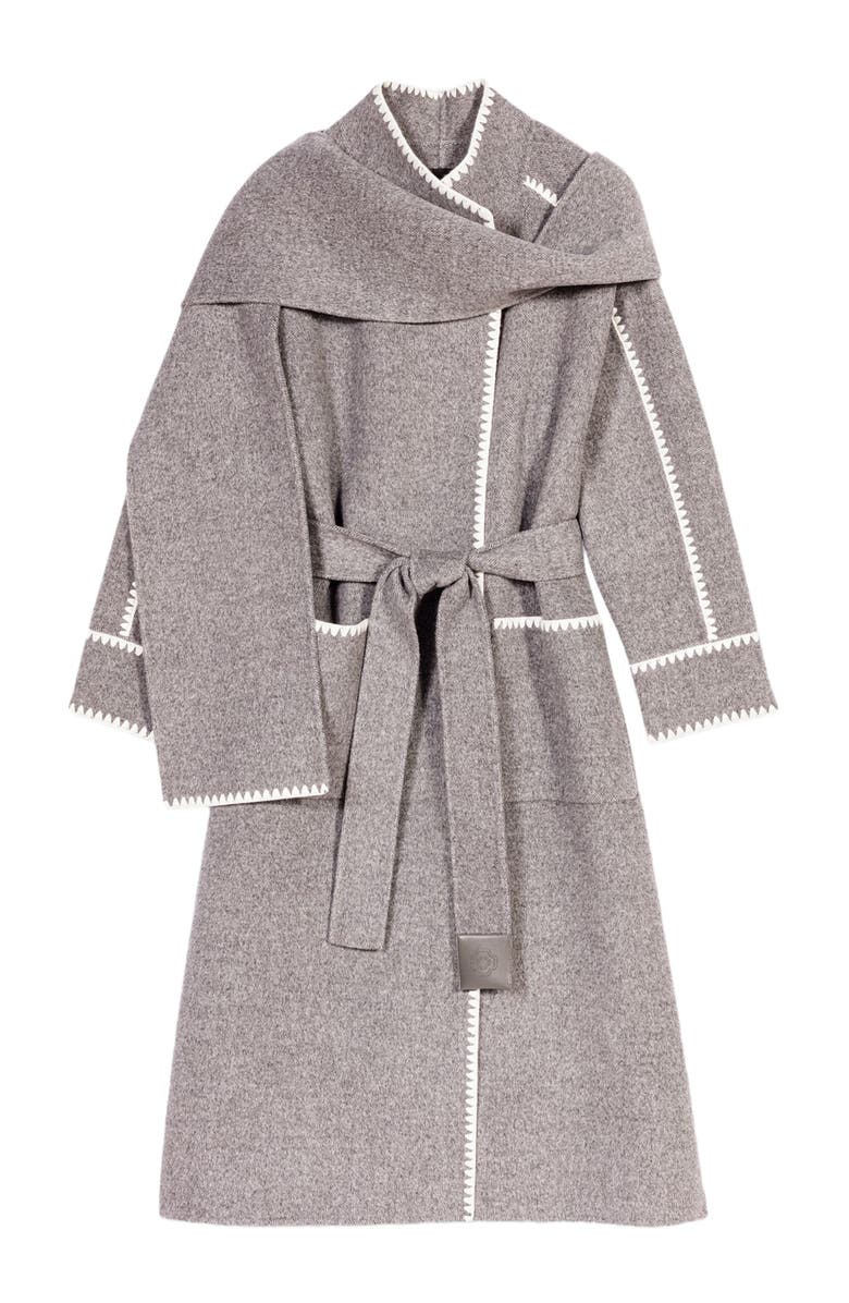 maje Long double-faced coat, Alternate, color, Grey/White