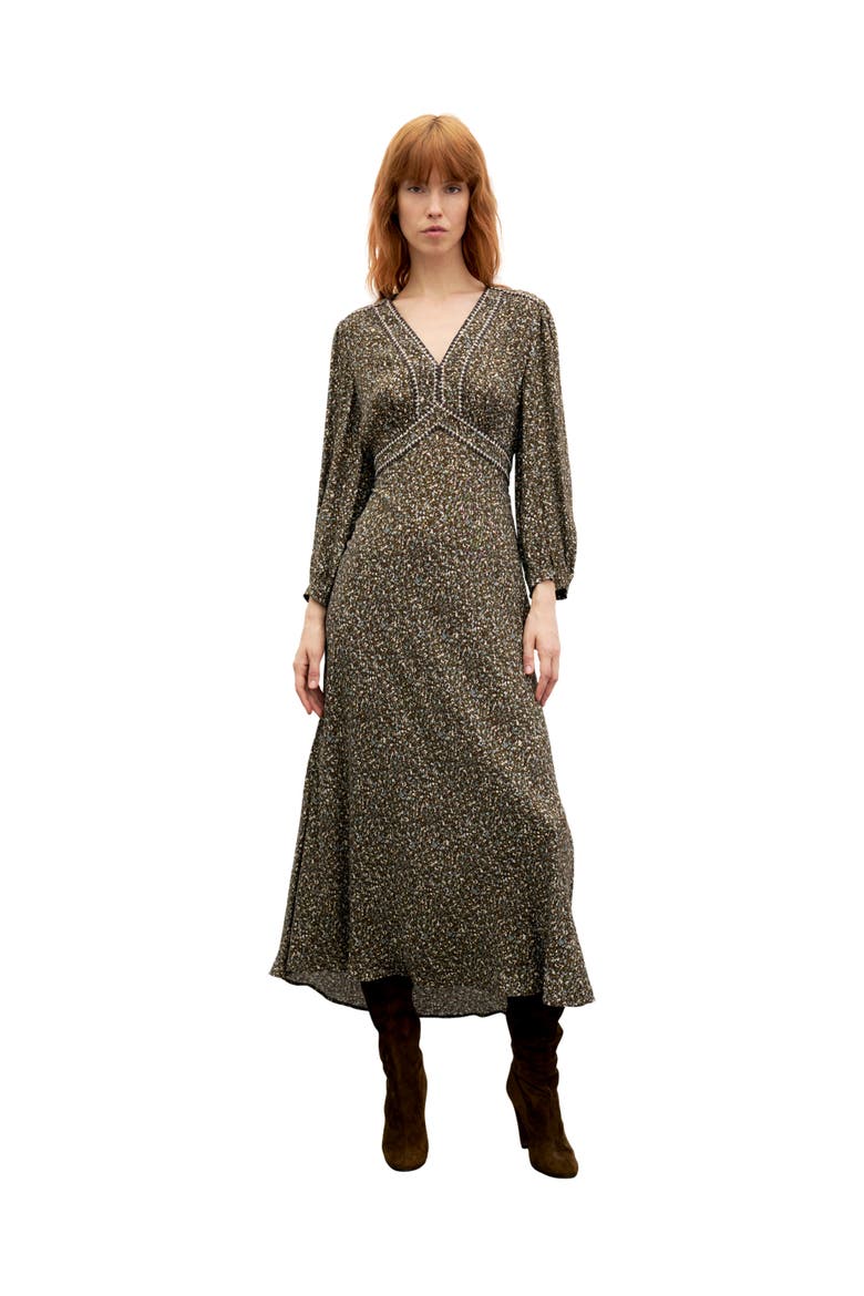 Caryl Abstract Print Midi Dress, Alternate, color, Khaki Green
