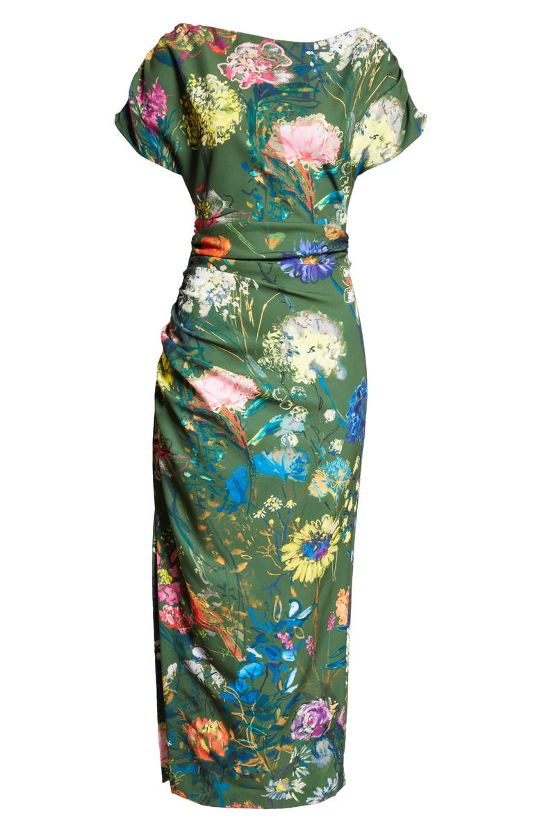 Lela Rose Floral Ruched Dress, Alternate, color, 