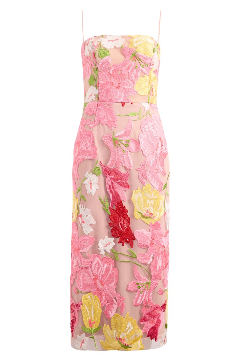 Gemma Floral Appliqué Sequin Midi Dress, Alternate, color, PINK MULTI FLORAL