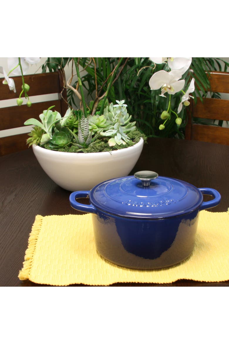 5 Quart Round Enameled Cast Iron Dutch Oven, Alternate, color, Blue