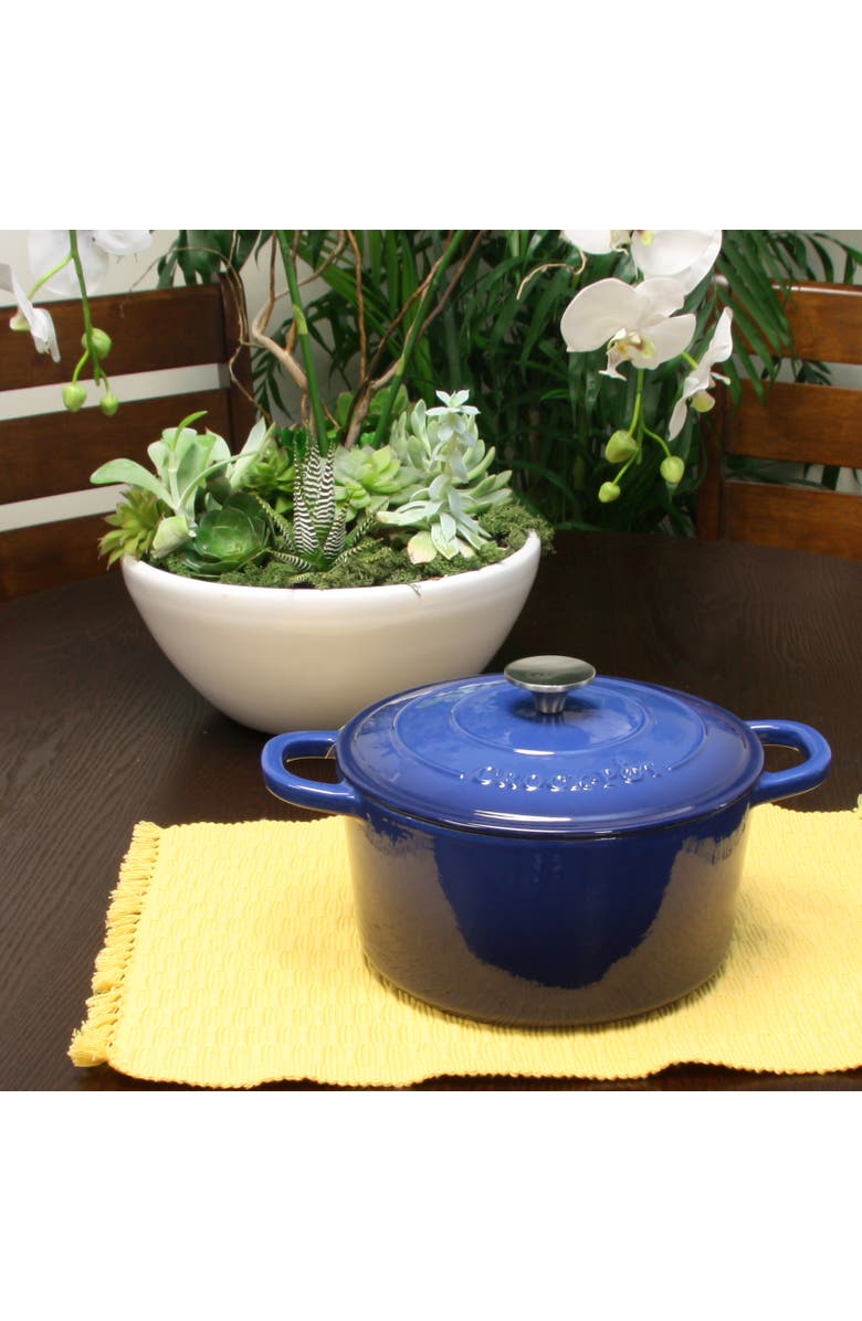 Crock-pot 5 Quart Round Enameled Cast Iron Dutch Oven, Alternate, color, Blue