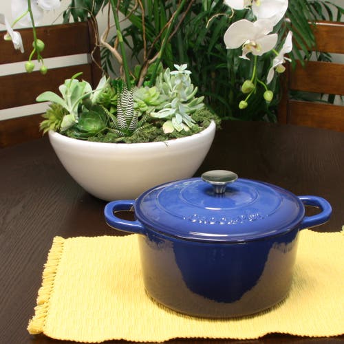 Crock-pot 5 Quart Round Enameled Cast Iron Dutch Oven In Blue