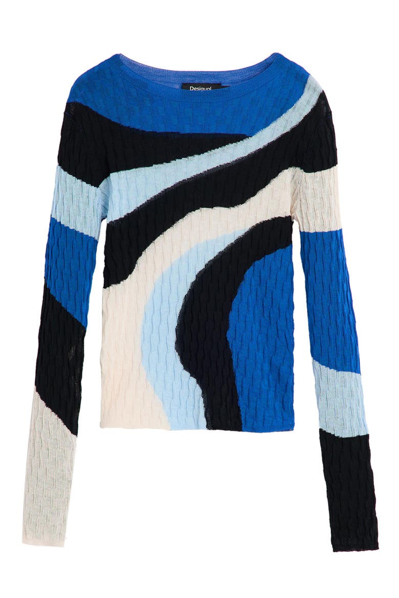Print Cotton Blend Sweater, Alternate, color, BLUE