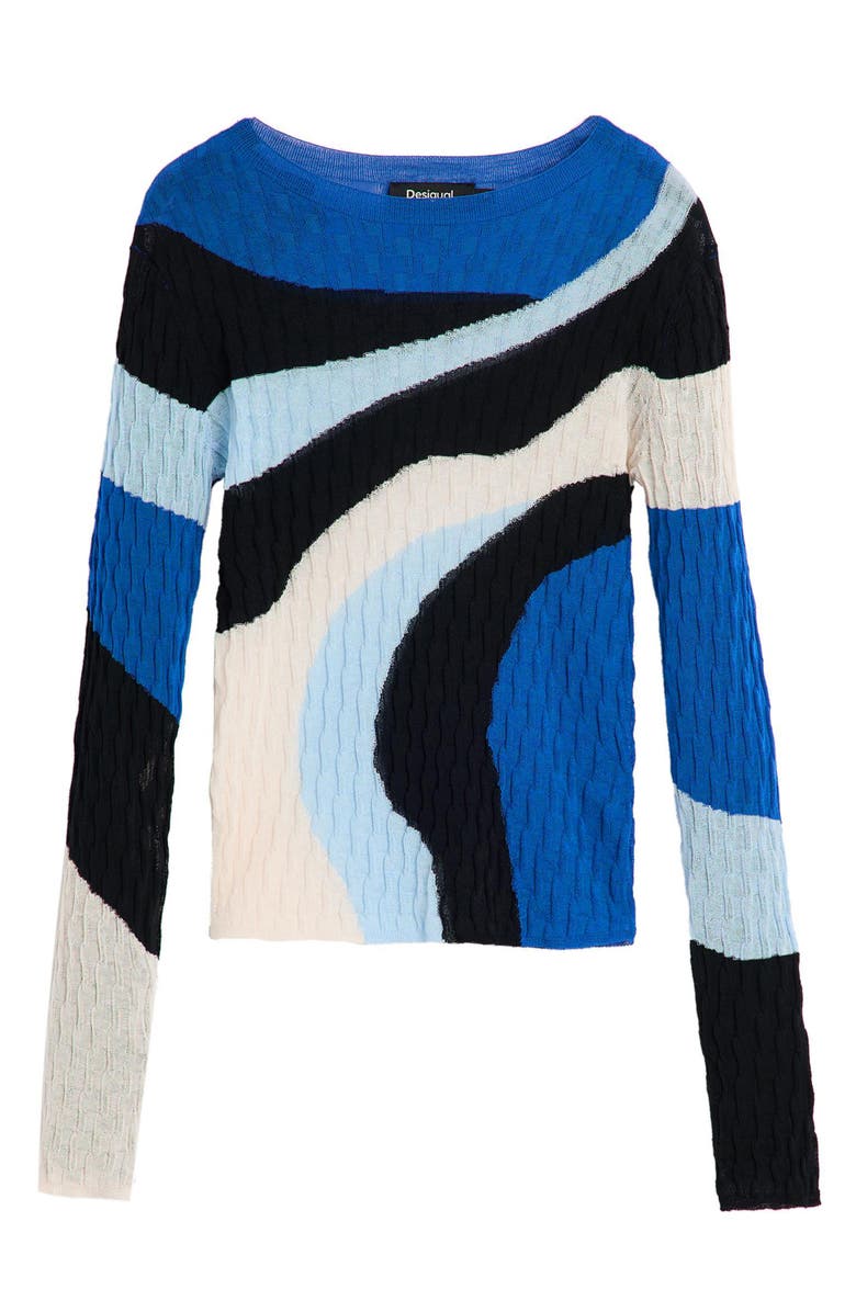 Desigual Print Cotton Blend Sweater, Alternate, color, Blue