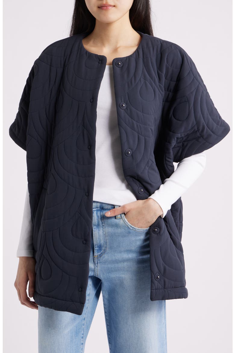 Blossom Short Sleeve Quilted Cape, Alternate, color, DARK INDIGO