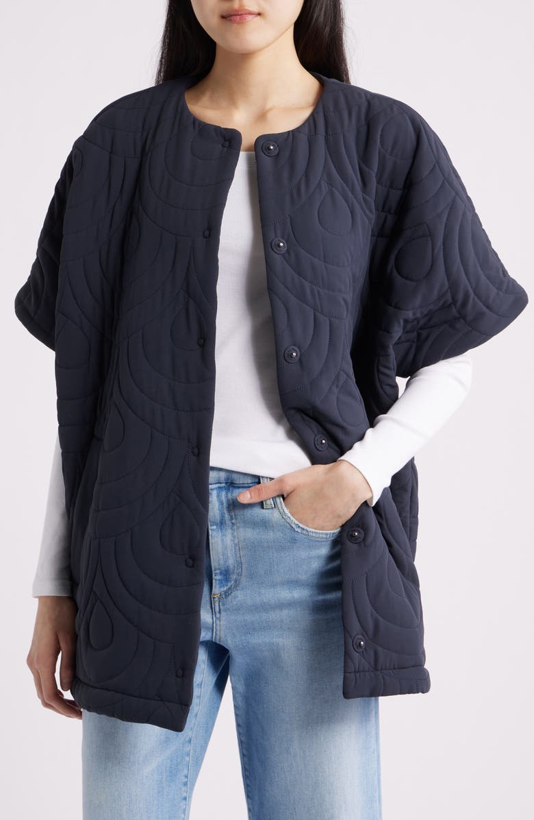 Ilse Jacobsen Blossom Short Sleeve Quilted Cape, Alternate, color, Dark Indigo