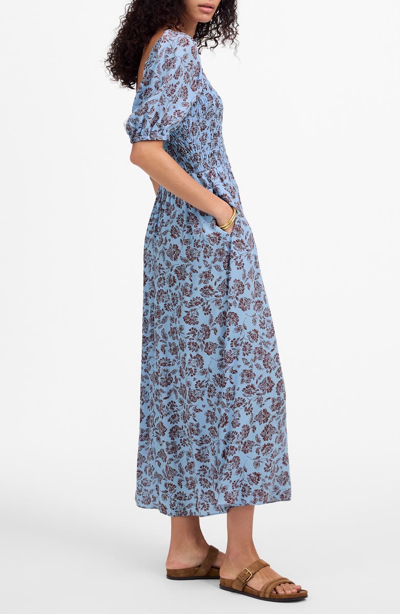 Madewell Floral Smocked Puff Sleeve Dress, Alternate, color, Saylor Floral Light Pool